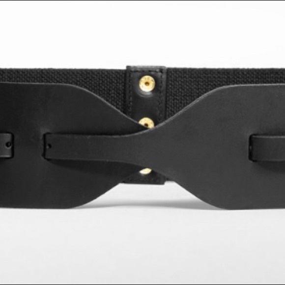 TORY BURCH Black Leather/Elastic Waist Snap Belt M - Picture 2 of 5